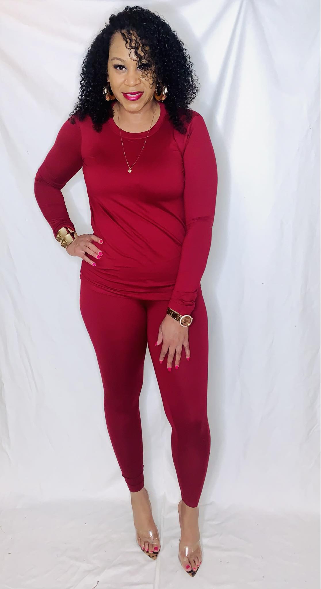 Long Sleeve Tee and Legging Set- Cabernet