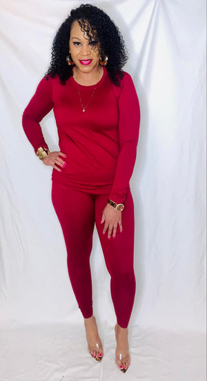 Long Sleeve Tee and Legging Set- Cabernet