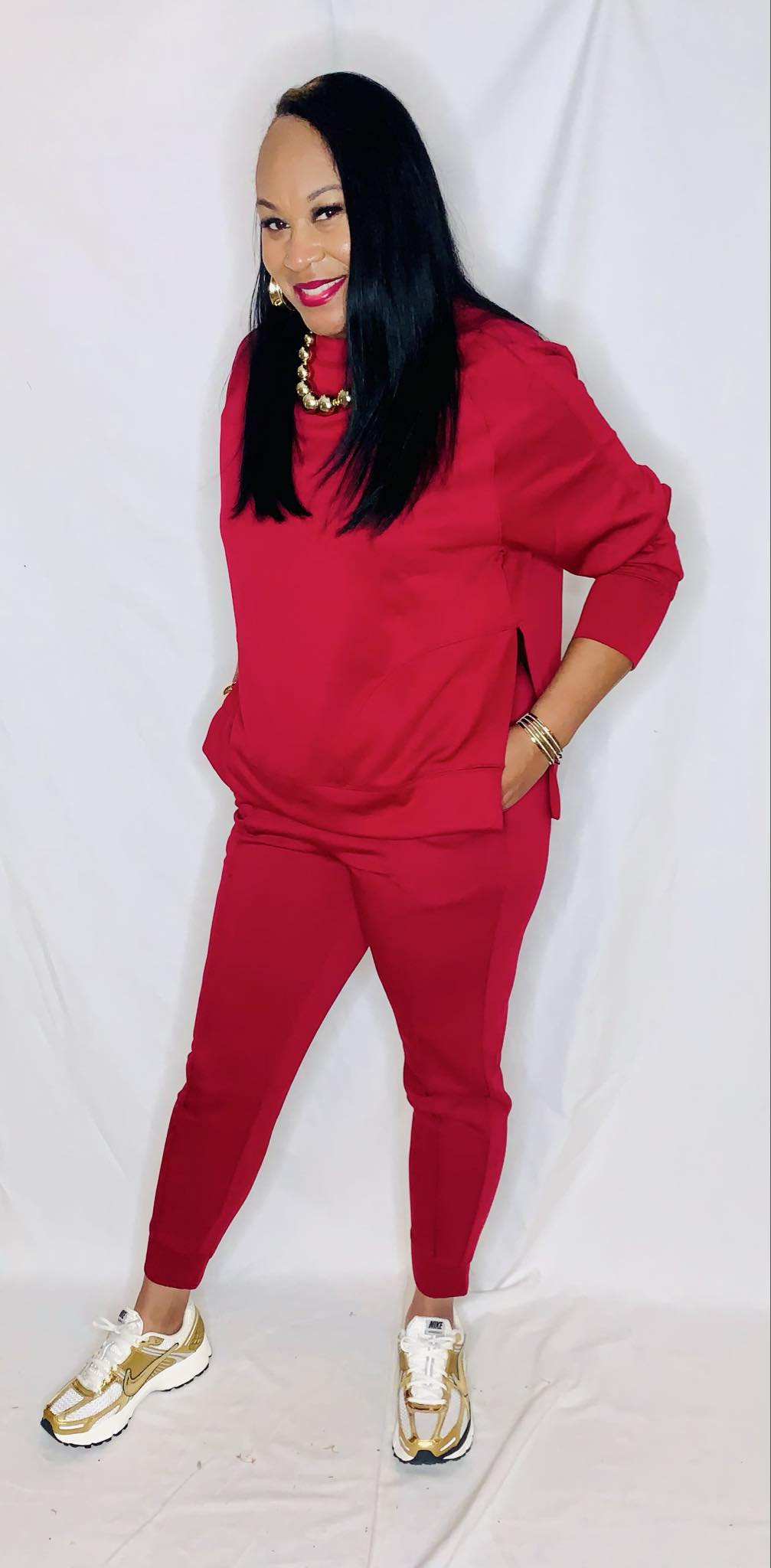 Scuba Pullover Jogger Set-Burgundy