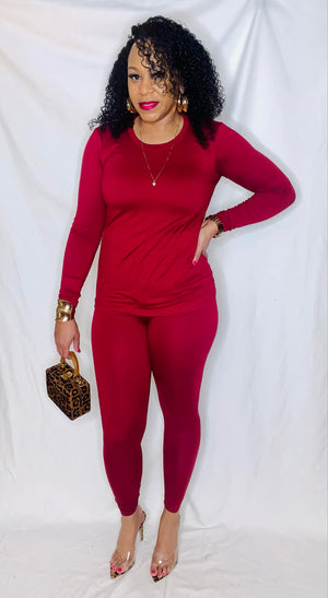 Long Sleeve Tee and Legging Set- Cabernet