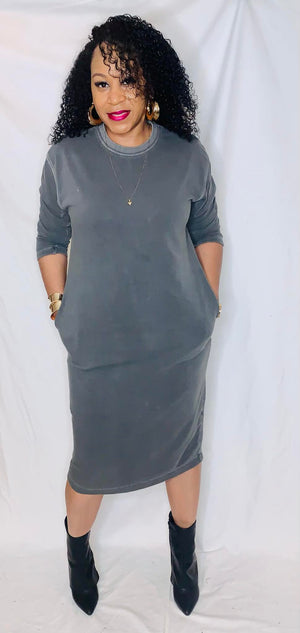 Fleece Sweatshirt Dress-Gray