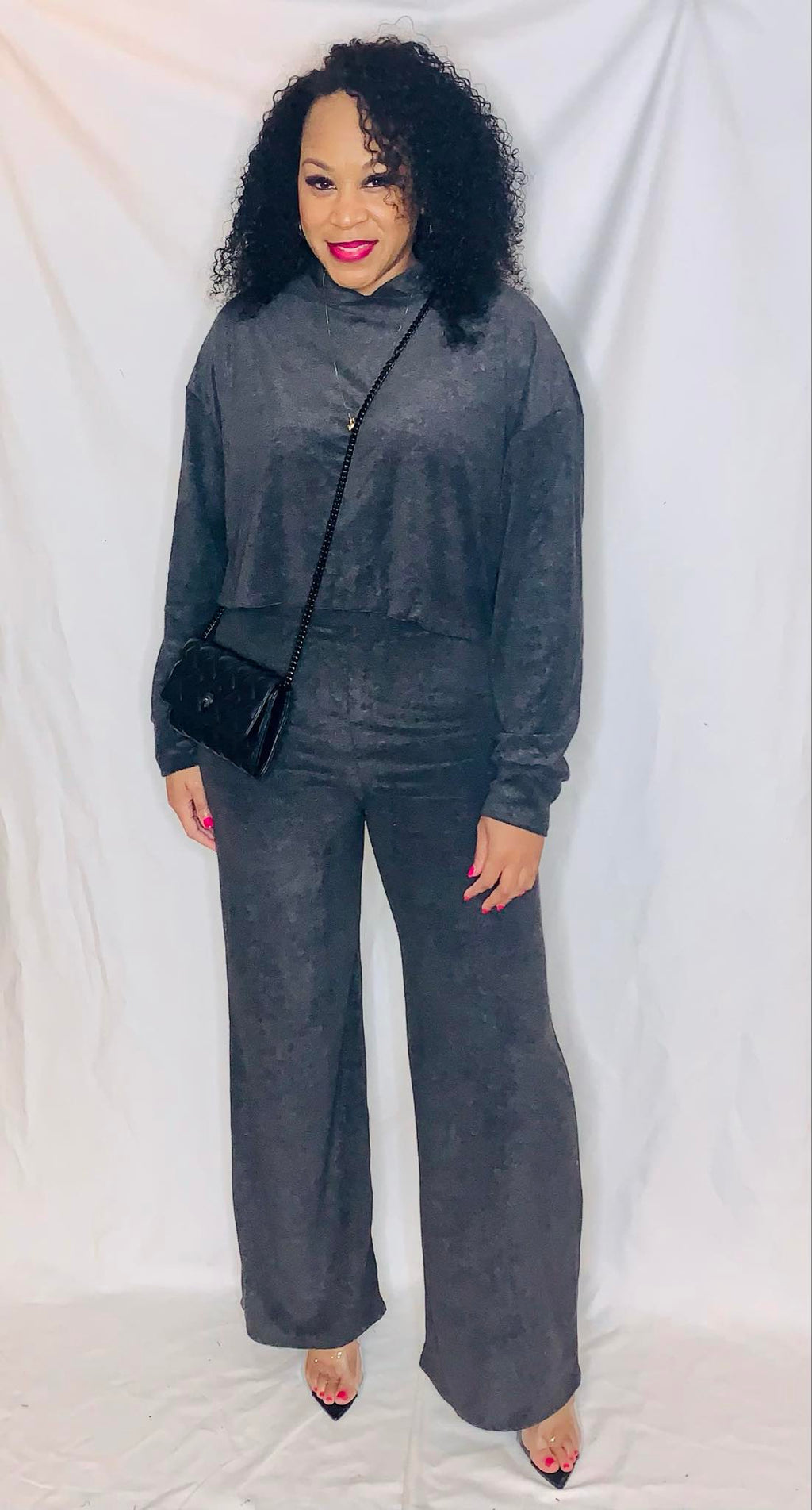 Cropped Hoodie Sweatsuit- Gray