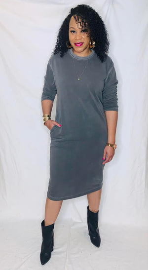 Fleece Sweatshirt Dress-Gray