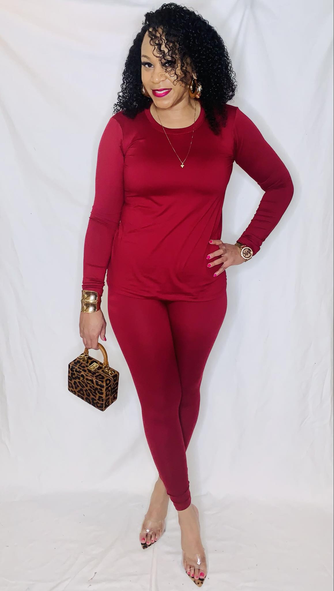 Long Sleeve Tee and Legging Set- Cabernet