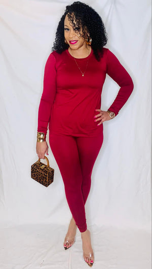 Long Sleeve Tee and Legging Set- Cabernet