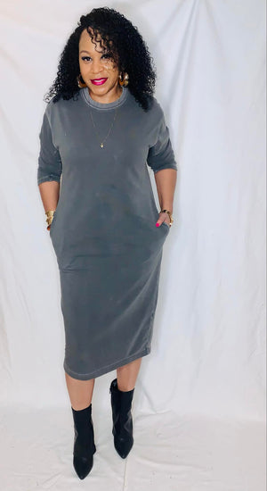 Fleece Sweatshirt Dress-Gray