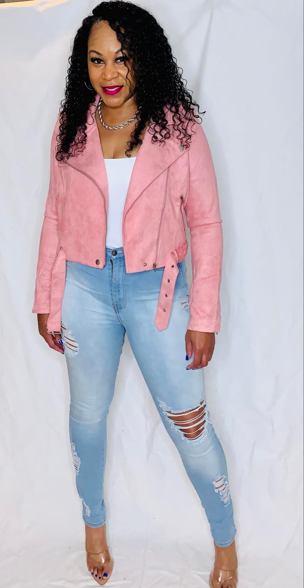 Pink Suede Moto Jacket