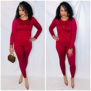 Long Sleeve Tee and Legging Set- Cabernet