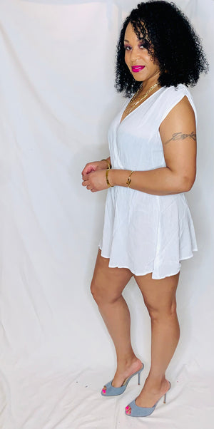 ELASTIC WAIST DRAPED ROMPER (White)