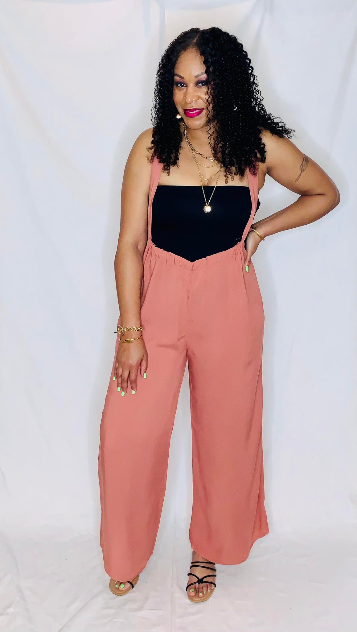 Tie Back Suspender Jumpsuit- Rust