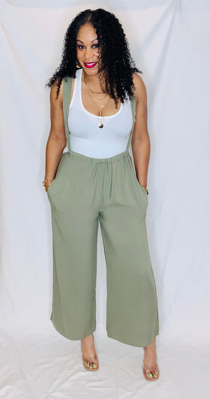 Tie Back Suspender Jumpsuit- Olive