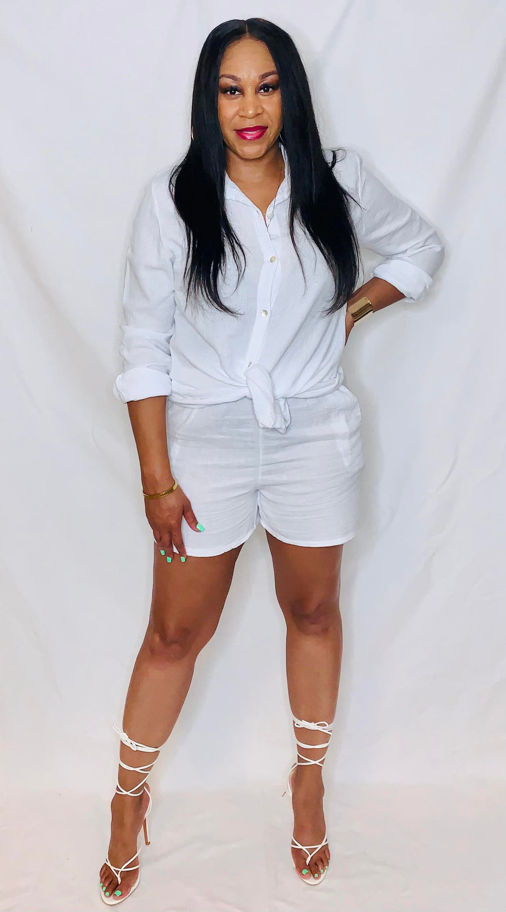 Blouse and Short Co-Ord- White