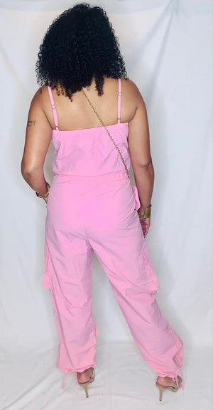 Parachute Cargo Jumpsuit- Pink