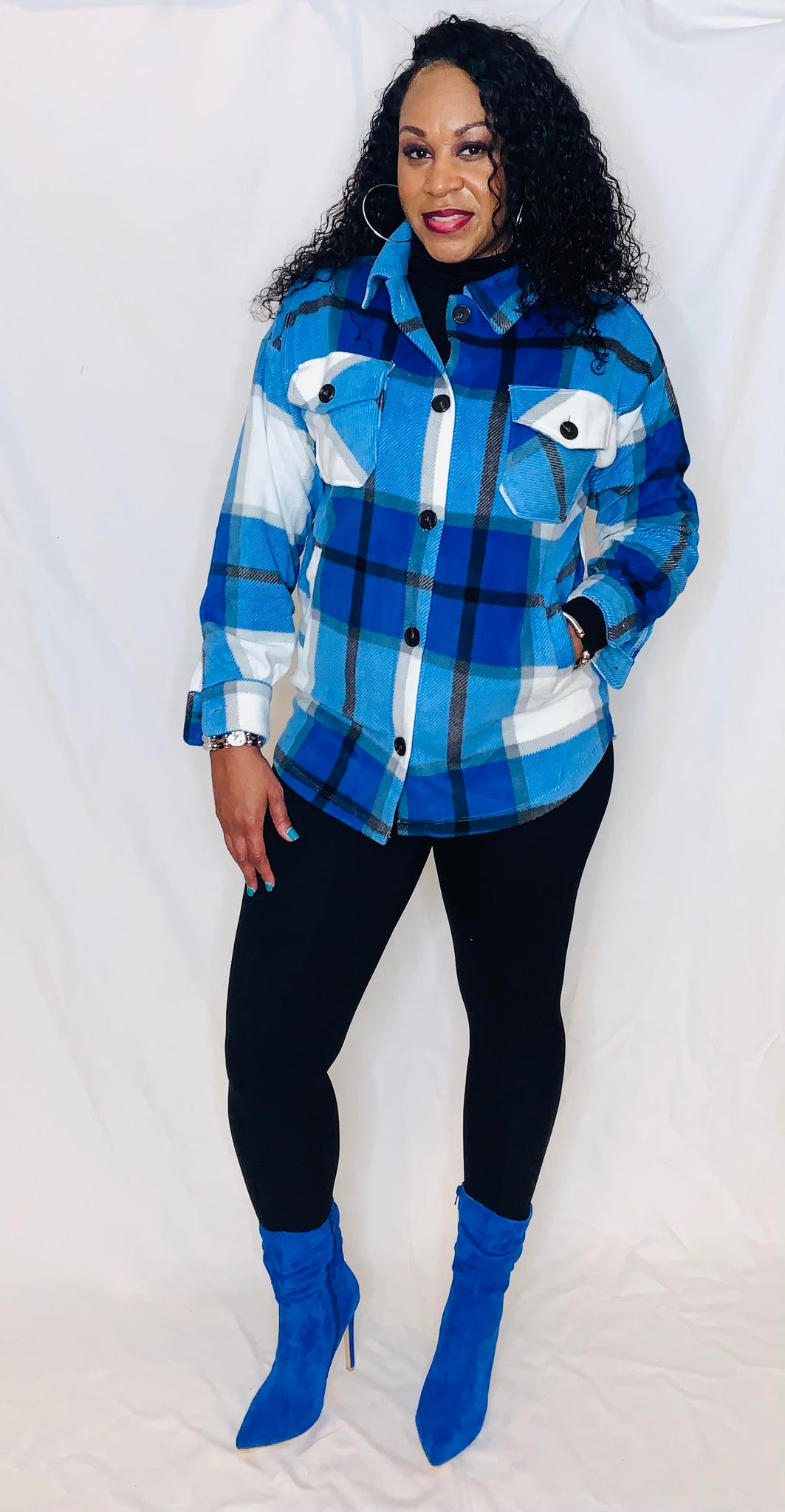 Fleece Shacket- Ocean Blue