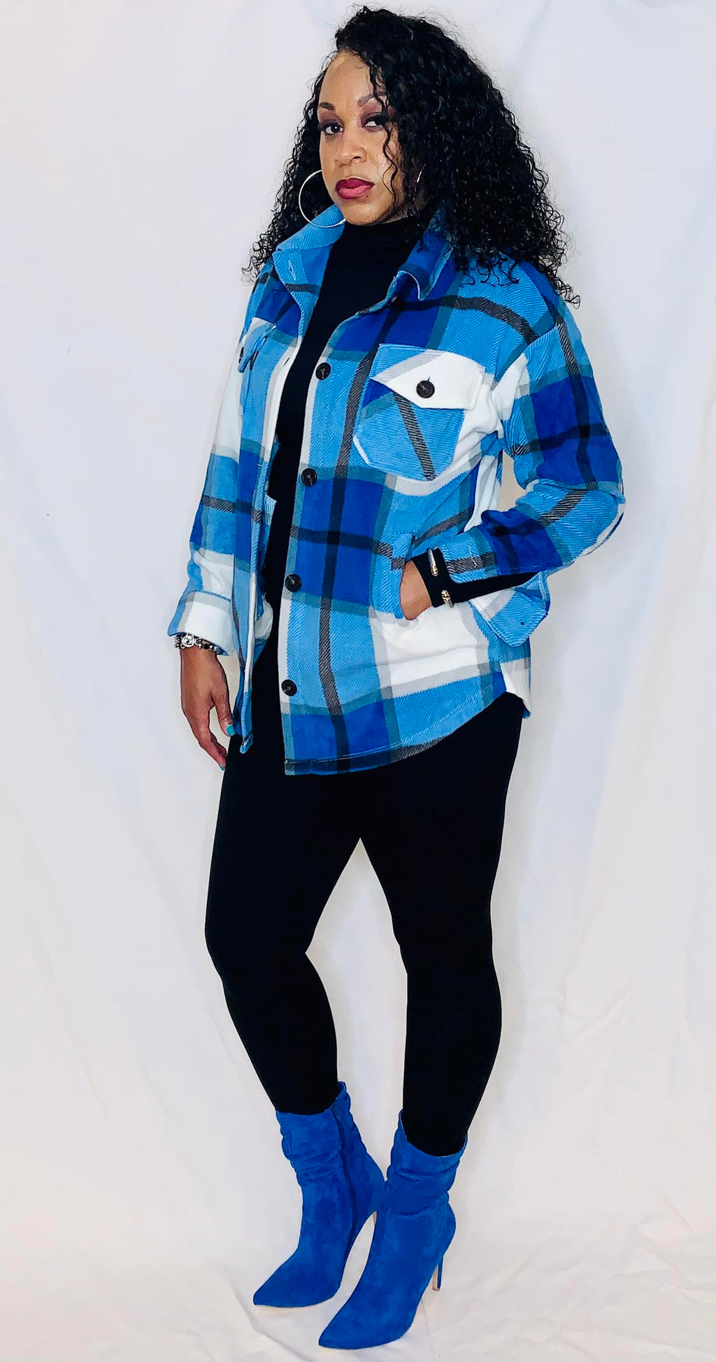 Fleece Shacket- Ocean Blue