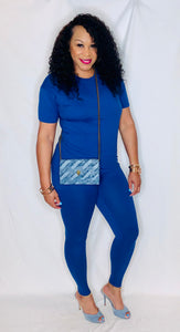 Short Sleeve Lounge Set- Lt Navy