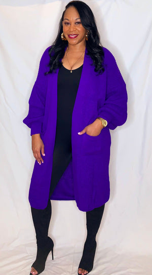 Long Knit Cardigan- purple