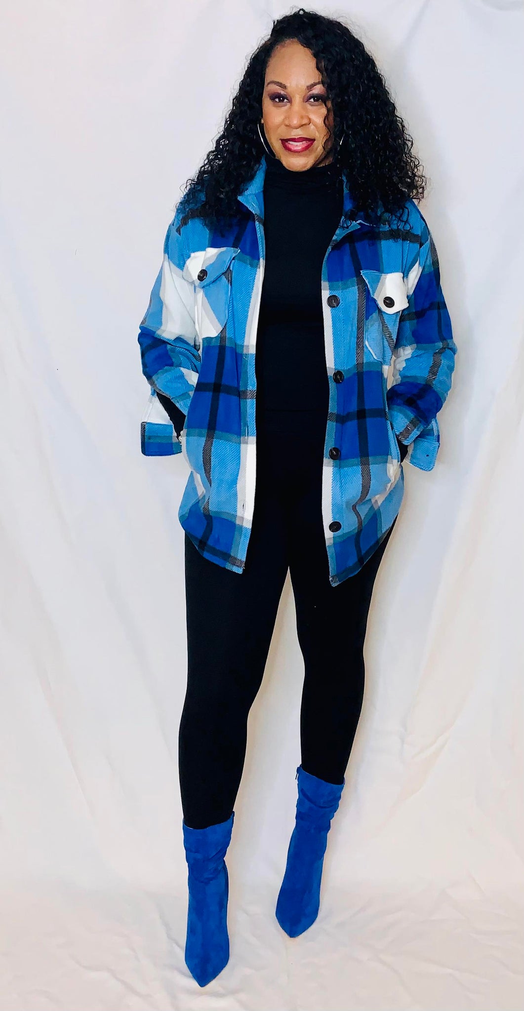 Fleece Shacket- Ocean Blue
