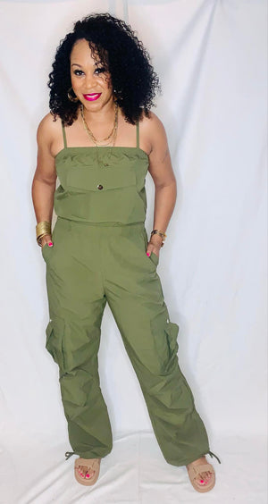 Parachute Cargo Jumpsuit- Olive