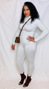 Mock Neck Top and Legging- Bone