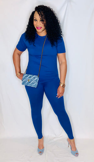 Short Sleeve Lounge Set- Lt Navy