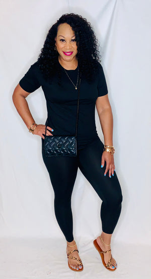 Short Sleeve Lounge Set- Black