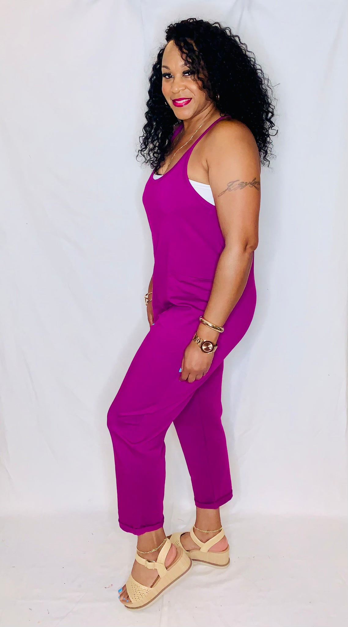 Spaghetti Strap Jumpsuit- Light Plum
