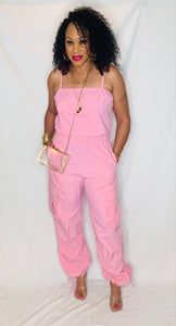 Parachute Cargo Jumpsuit- Pink