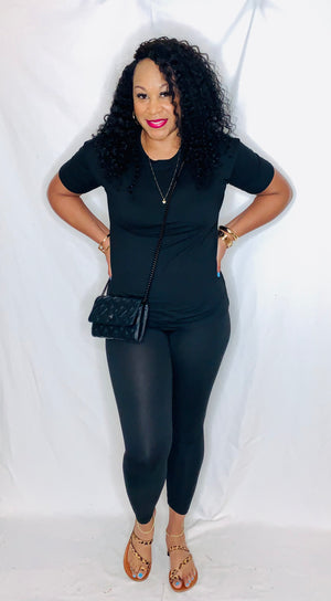 Short Sleeve Lounge Set- Black