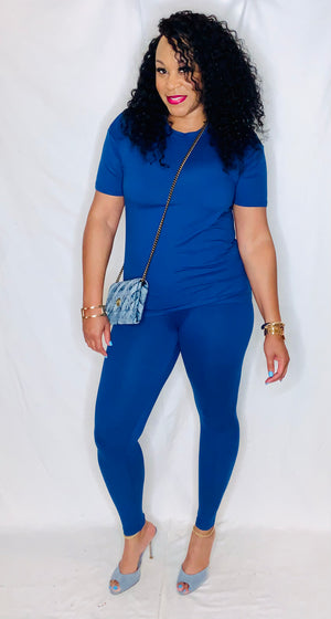 Short Sleeve Lounge Set- Lt Navy
