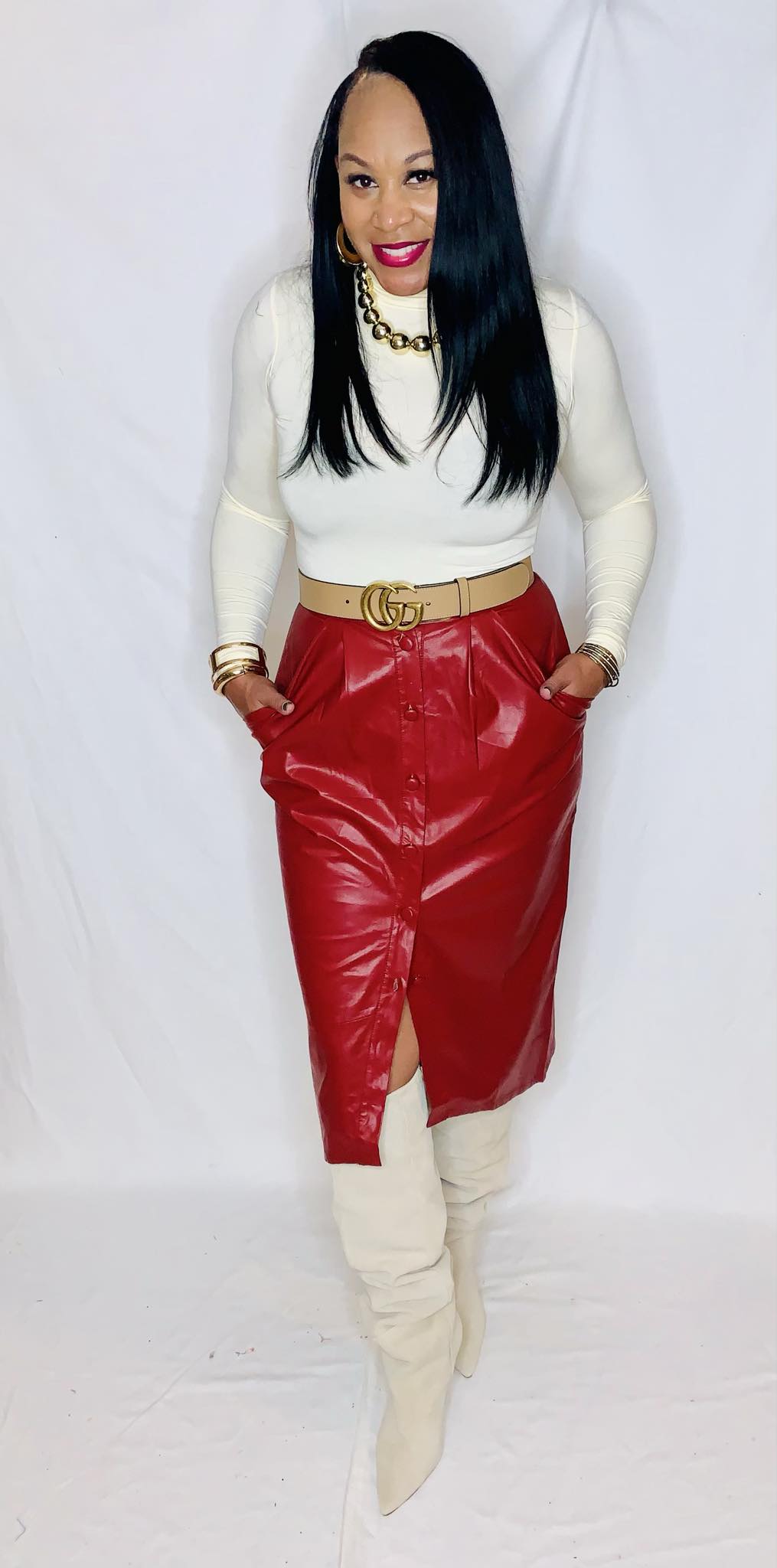 Vegan Leather Pencil Skirt- Burgundy