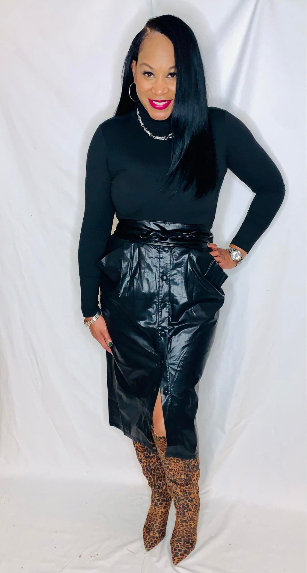 Vegan Leather Pencil Skirt- Black