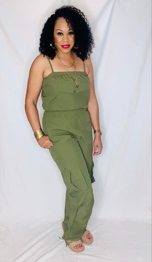 Parachute Cargo Jumpsuit- Olive