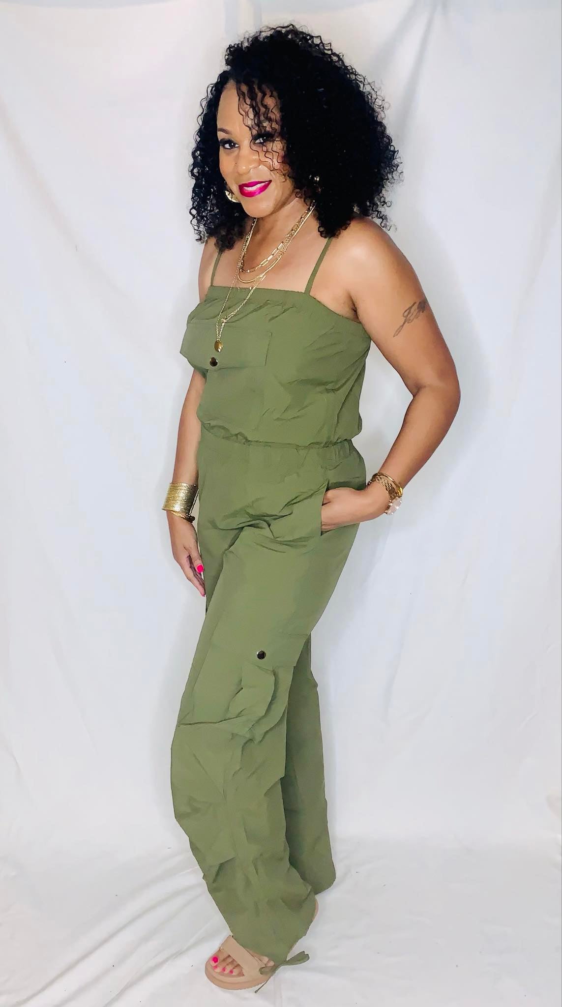 Parachute Cargo Jumpsuit- Olive