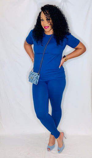 Short Sleeve Lounge Set- Lt Navy
