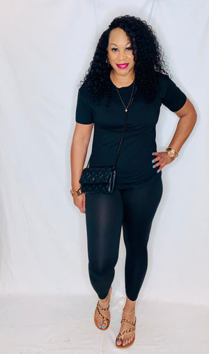 Short Sleeve Lounge Set- Black