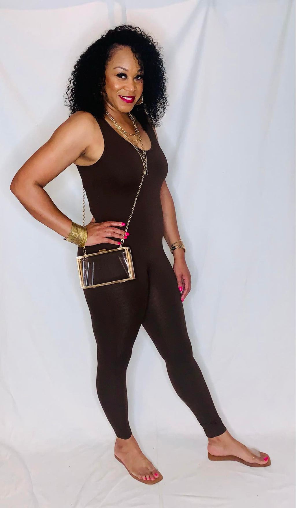 Ribbed Jumpsuit-Brown