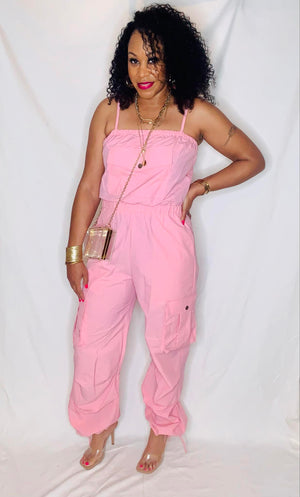 Parachute Cargo Jumpsuit- Pink