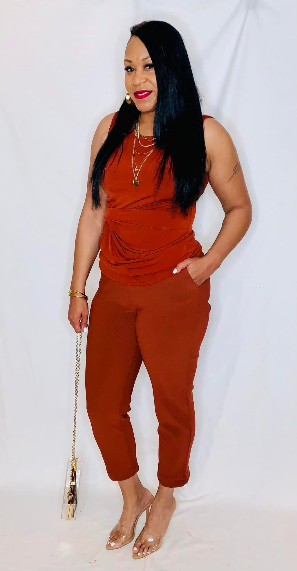 Capri Pant Set-Rust