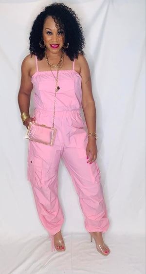 Parachute Cargo Jumpsuit- Pink