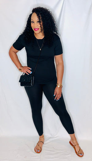 Short Sleeve Lounge Set- Black