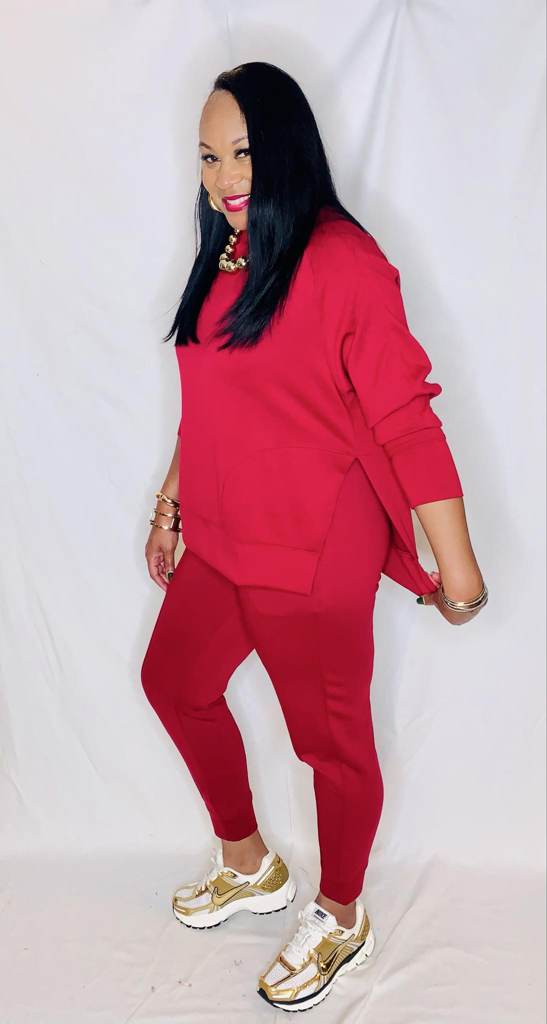 Scuba Pullover Jogger Set-Burgundy