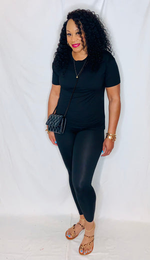 Short Sleeve Lounge Set- Black