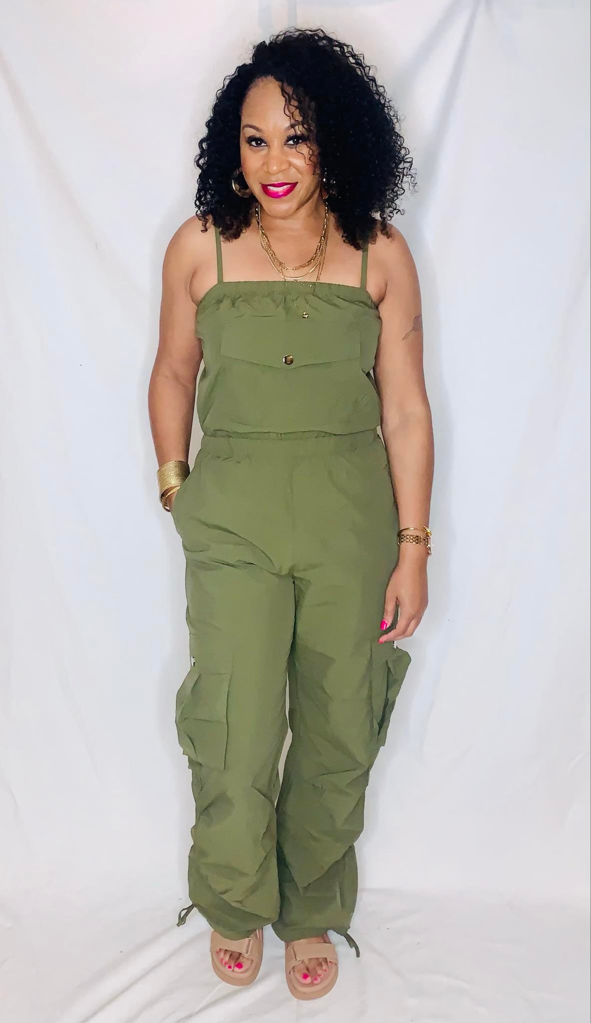 Parachute Cargo Jumpsuit- Olive