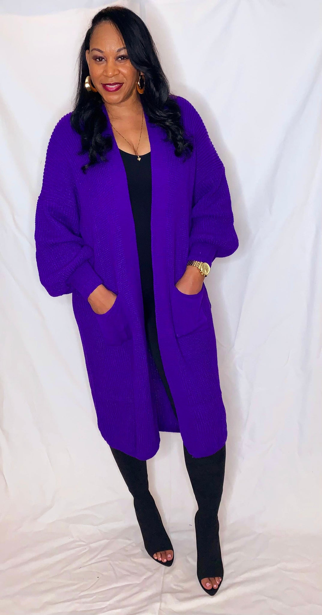 Long Knit Cardigan- purple