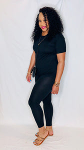 Short Sleeve Lounge Set- Black