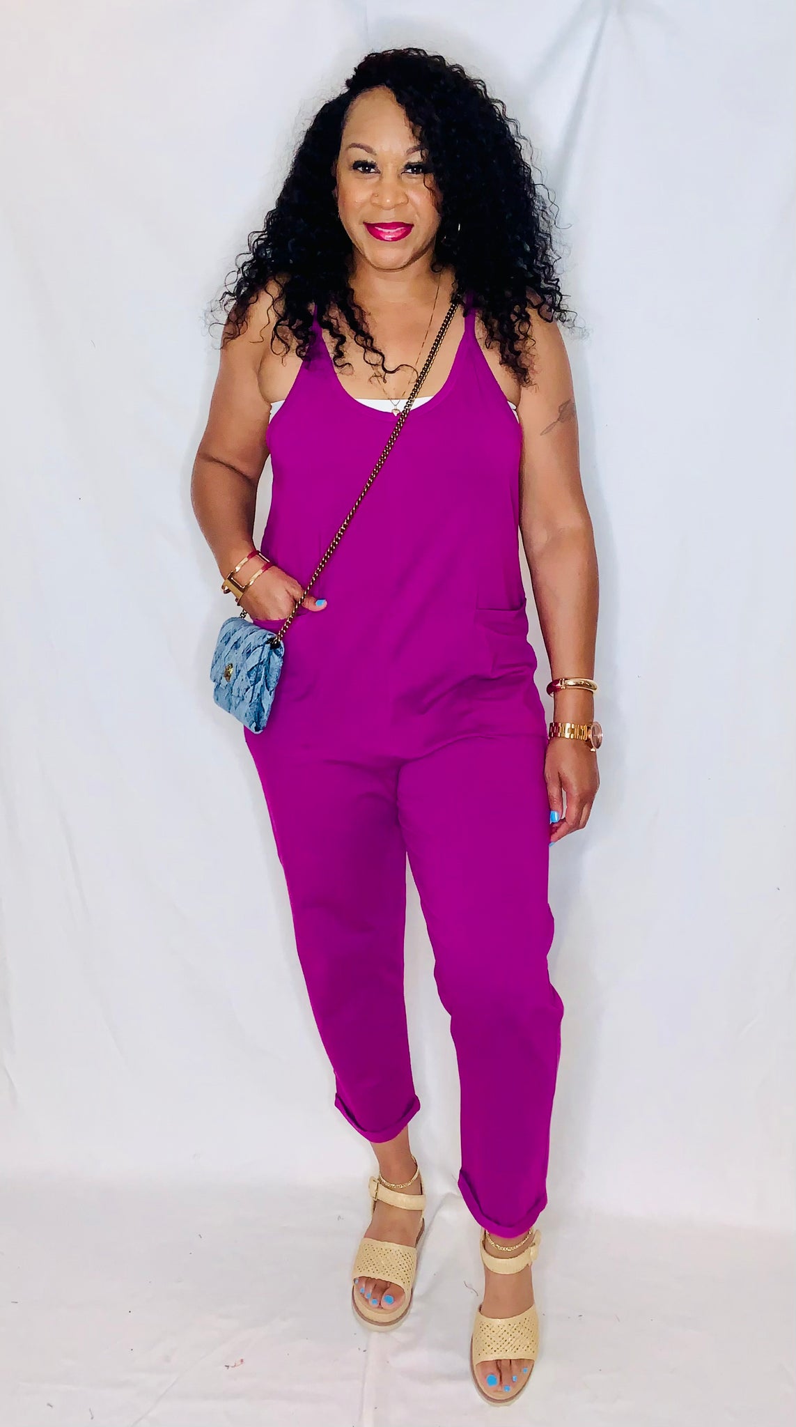 Spaghetti Strap Jumpsuit- Light Plum