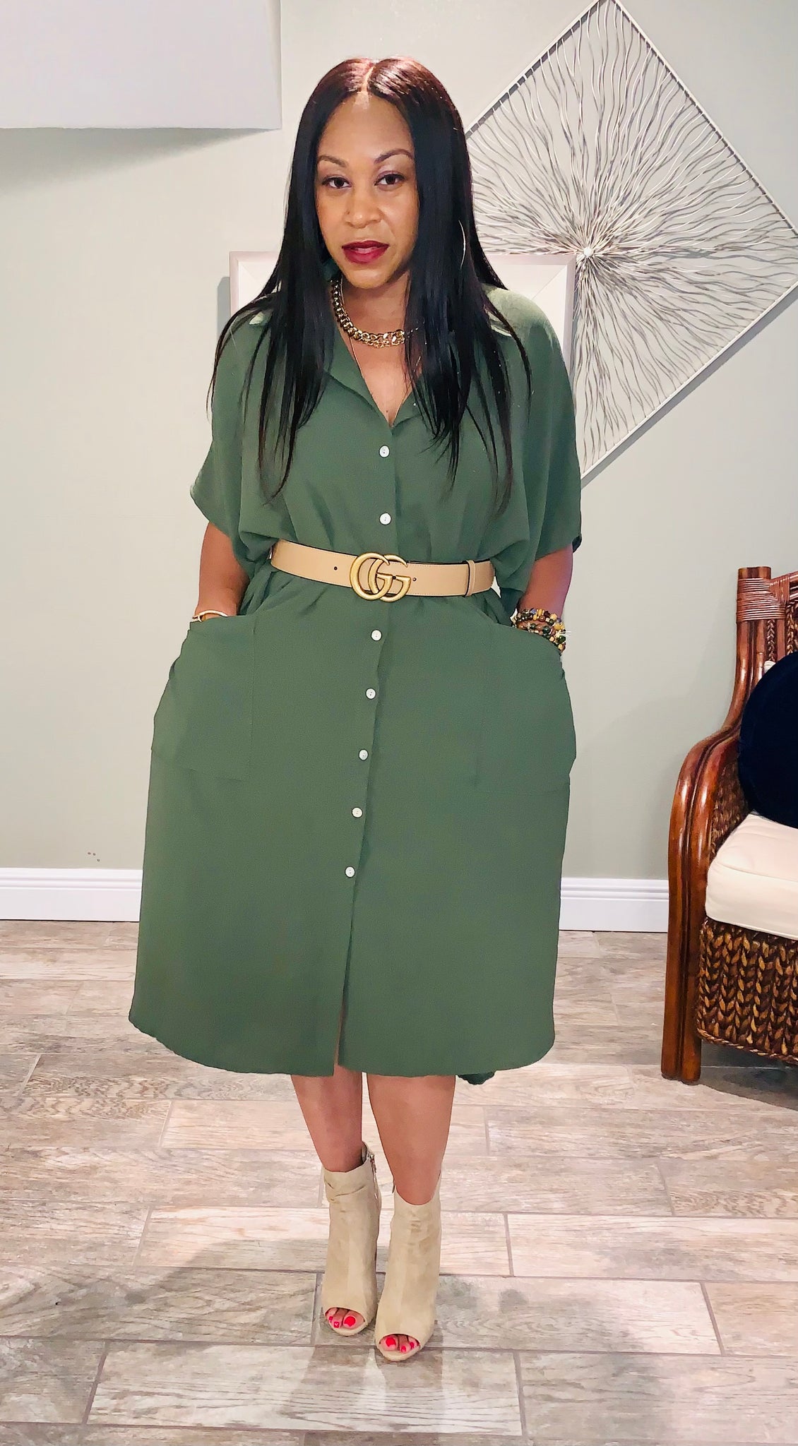 Kaftan Shirt Dress- Green