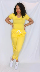 V-Neck Jogger Set-Yellow
