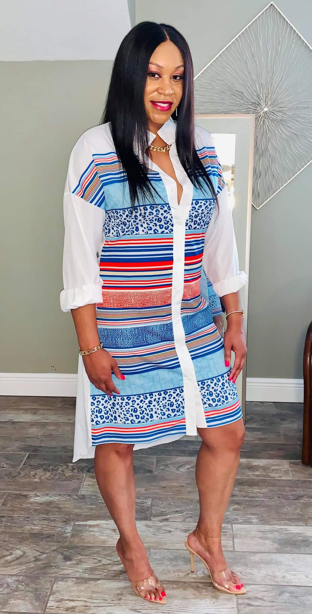 Long sleeve Striped Button Up Dress